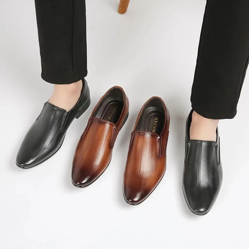 Italian Style Business Men Shoes Genuine Leather High Quality Formal Slip on Dress Shoes Penny Loafers Business Wedding Shoes