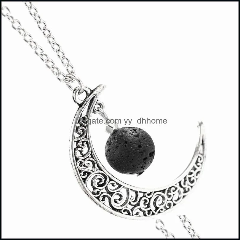 Pendant Necklaces Pendants Jewelry Natural Black Lava Stone Essential Oil Per Diffuser Necklace Moo Sun Choker Minimal Dhbzo