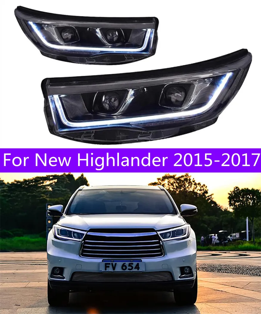 Samochód przednie światła dla Toyota Kluger 20 15-20 17 Zespół reflektorów Nowy Highlander Upgrade LED Daytime Light