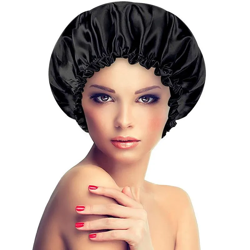 Double Layer Satin Bonnet Adjust Sleep Night Cap Head Cover For Curly Springy Hair Styling Accessories