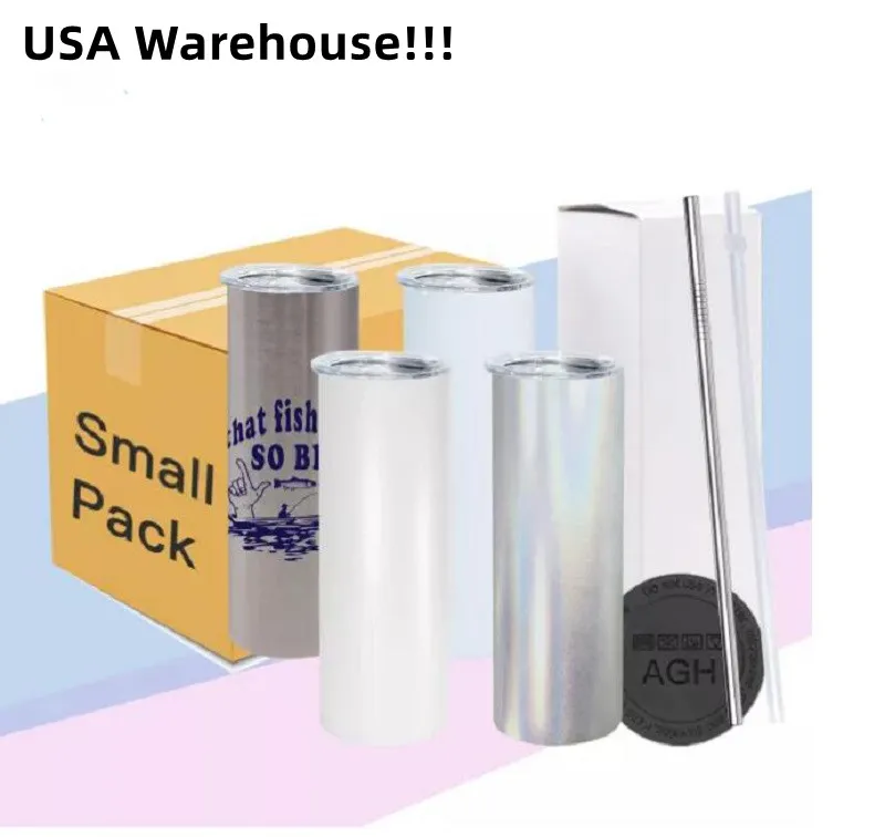 USA Warehouse Sublimation Tumbler 15oz 20oz 30ozストレートタンブラー付きマットグリッタータンブラーステンレス鋼旅行マグコン