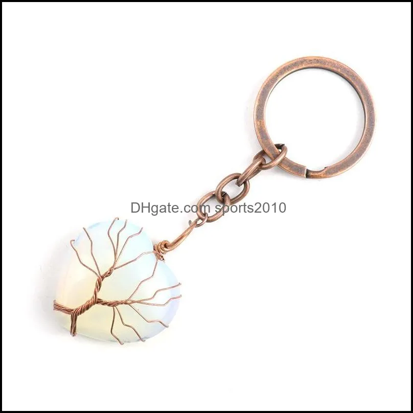 retro handmade tree of life key rings heart natural stone healing crystal quartz keychain keys chain key ring