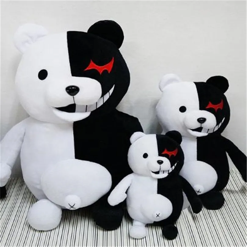 35 cm plysch leksak följer japan tecknad super 2 monokuma svart vit björn mjuk fylld djurdockor julklapp lj201126