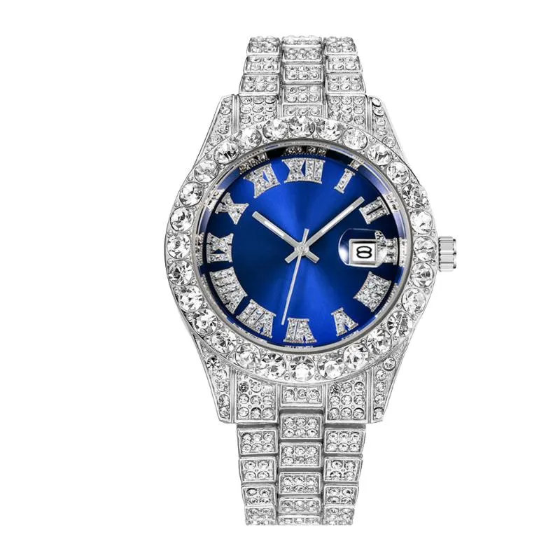 DHgate.com:Iced Out Cubic Zirconia Mens Watch with Blue Face