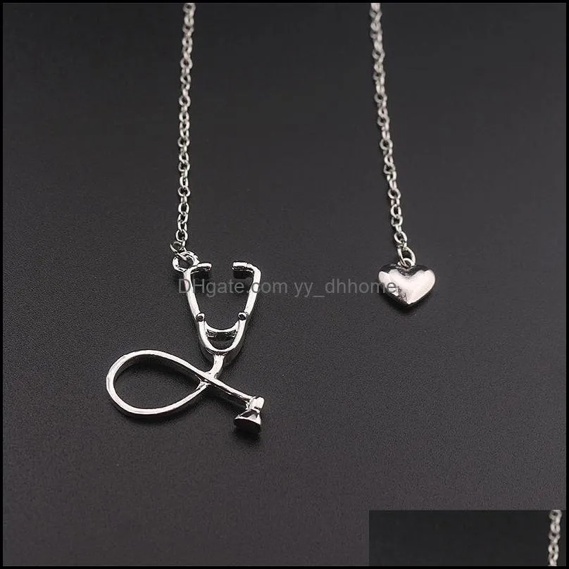 Fashion Medical Stethoscope Necklace Jewelry Alloy I Love You Heart Pendant Necklace for Nurse Doctor Gifts Wholesale