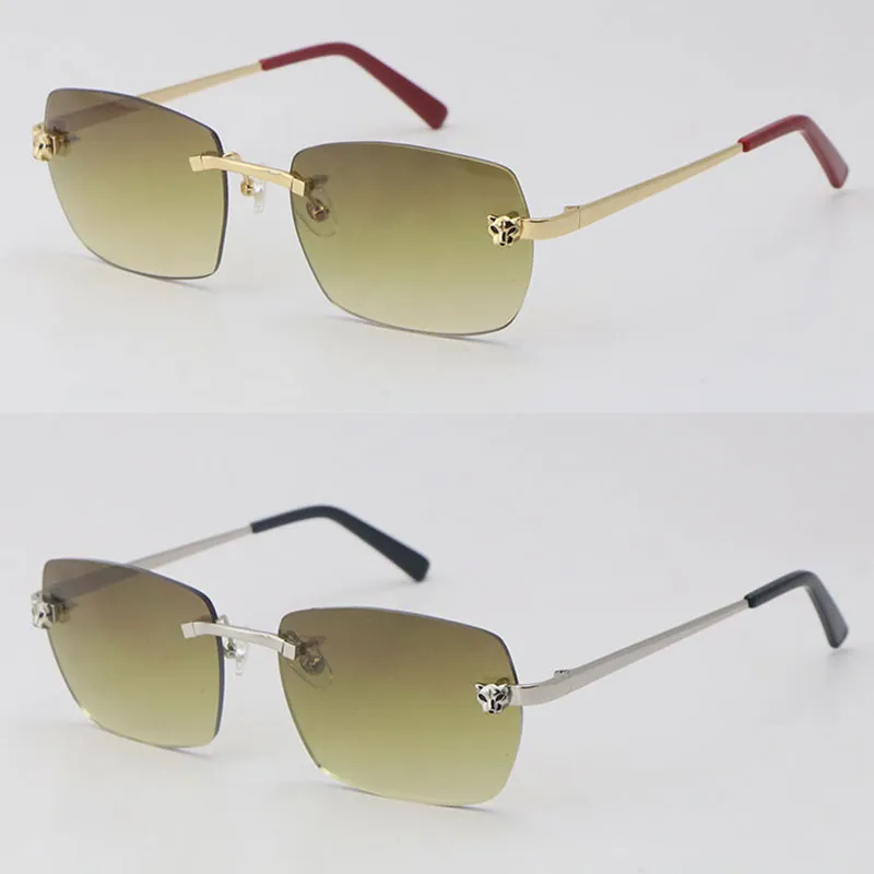 Nouvelle mode tête de guépard lunettes de soleil sans monture en métal hommes et femmes lunettes de soleil conception 18K or marron lentille homme femme cadres amovibles hommes taille: 57-18-140MM