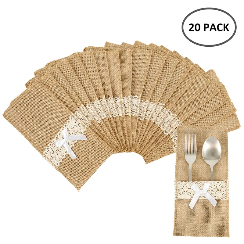 Autres fournitures de fête festives 20pcs porte-couverts en jute naturel emballage fourchette et pochette à couteau pour mariage anniversaire vaisselle 220826