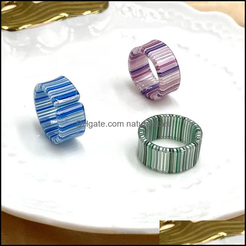 wedding rings colorful layer stripe ring for women enamel resin acrylic wide round aesthetic charms party fashion jewelry giftswedding