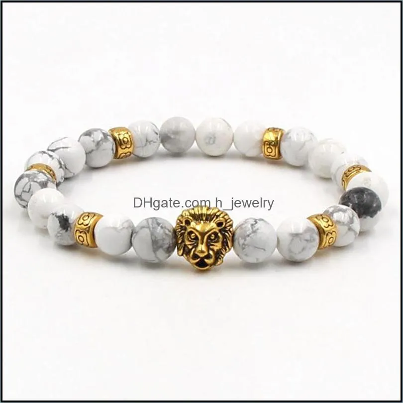 bead stone bracelet 8mm white beads bracelet  owl buddha head stretch elastic men bracelet hjewelry
