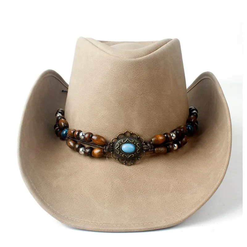 Bérets Femmes Hommes Mode Rétro Vintage Turquoise Bracelet En Cuir Cowboy Cowgirl CapsBérets