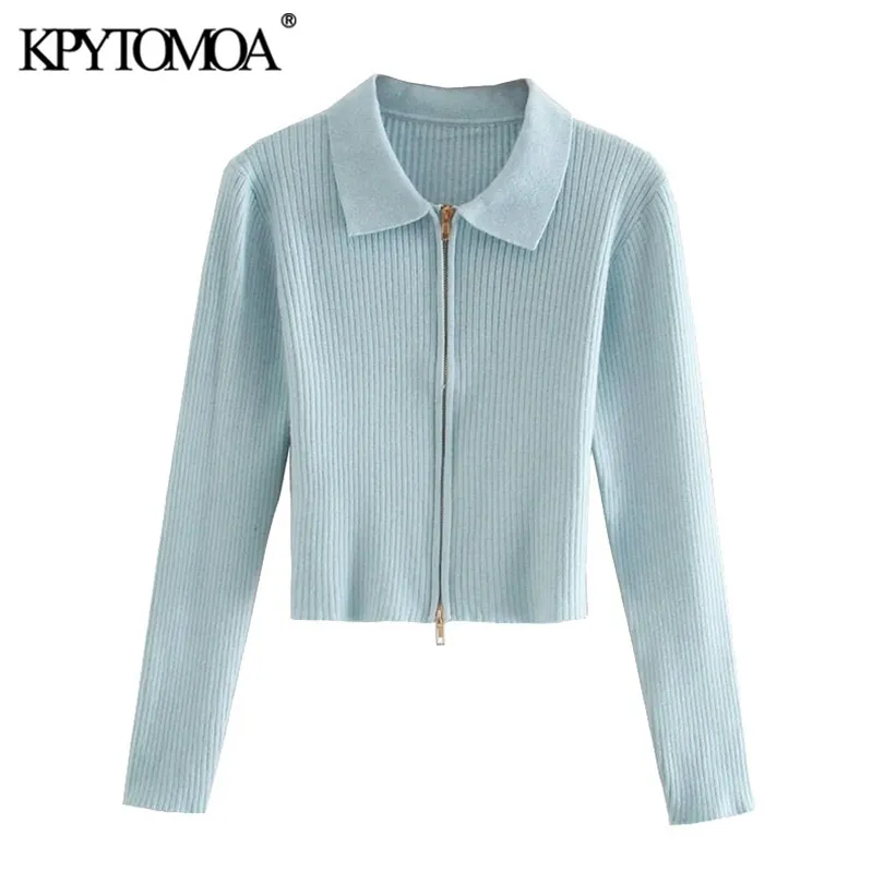 KpyTomoa Moda Moda Zip-Up Cardigan Cardigan Sweater Sweater Vintage Sopela de lapido de manga comprida