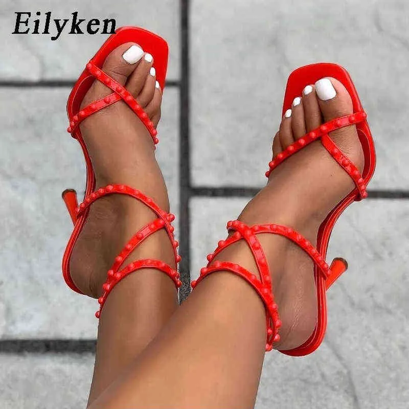 الصنادل eilyken الأزياء مثير لؤلؤة المصارع النساء الكاحل حزام مشبك الصنادل مربع الأنف الصيف السيدات الزفاف أحذية عالية الكعب 220318