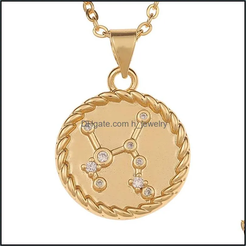 12 constellation necklace gold crystal coin pendants charm star sign choker astrology necklaces for women fashion jewelry 2204 t2