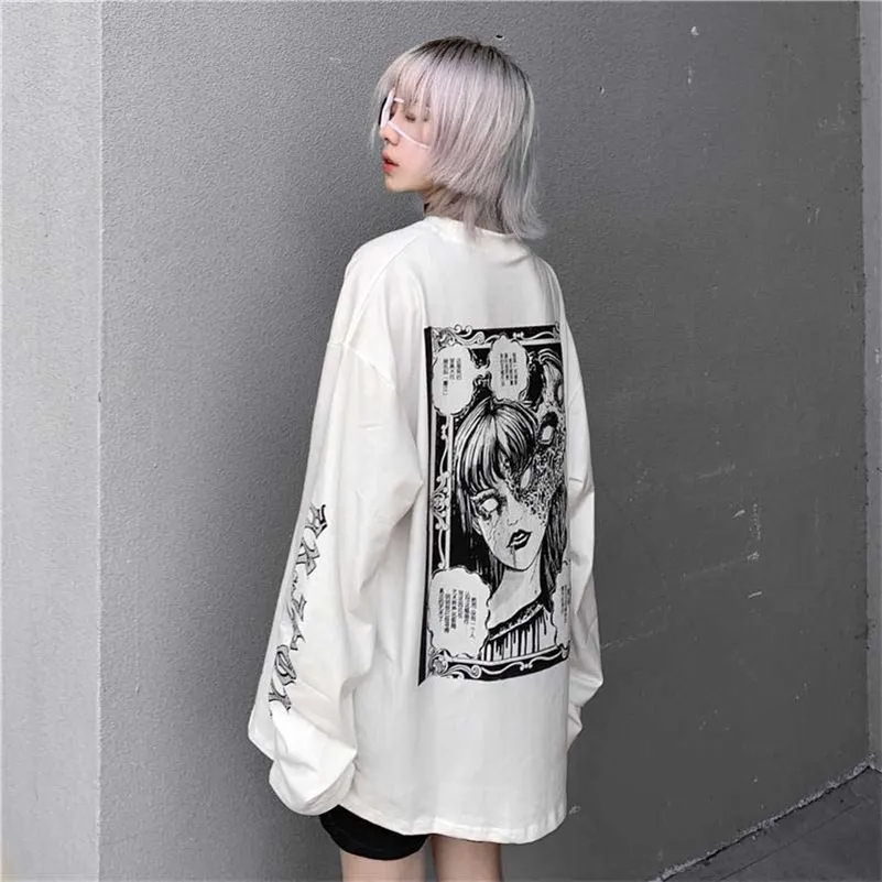 Nicemix Cartoon Horror Graphic T-shirt Kobiety Postać Print Luźne Punk Japanese T Shirts Pullover Top Harajuku Street Tees 220321