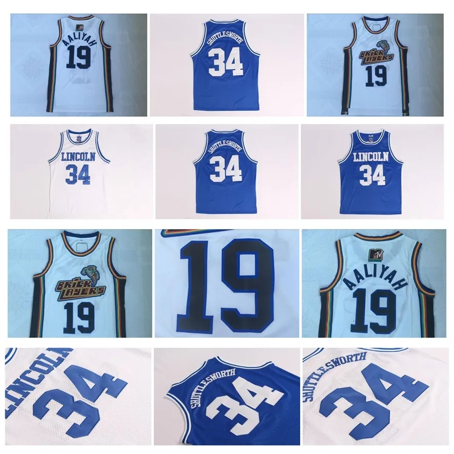 Na85 19 Aaliyah Bricklayers 1996 MTV Rock N Jock Movie College Jersey Jesus SHUTTLESWORTH 34 Lincoln He Got Game Movie Jersey 100% Stitched