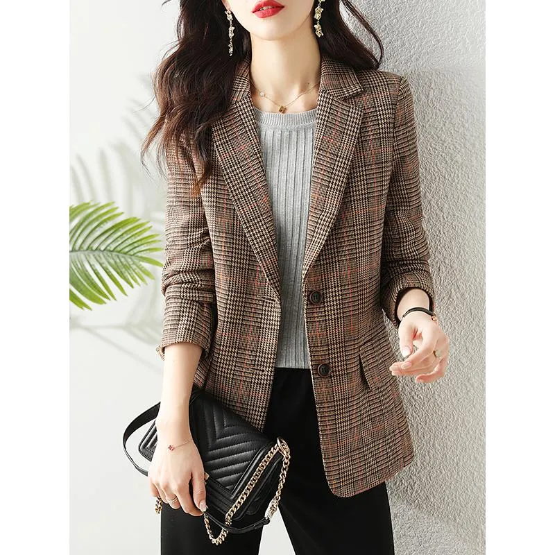 Damskie garnitury Blazers moda damskie swobodny marynarka blezer kurtka robota z długim rękawem biuro biznesowe Brown Spring Fall 2022 -Women's