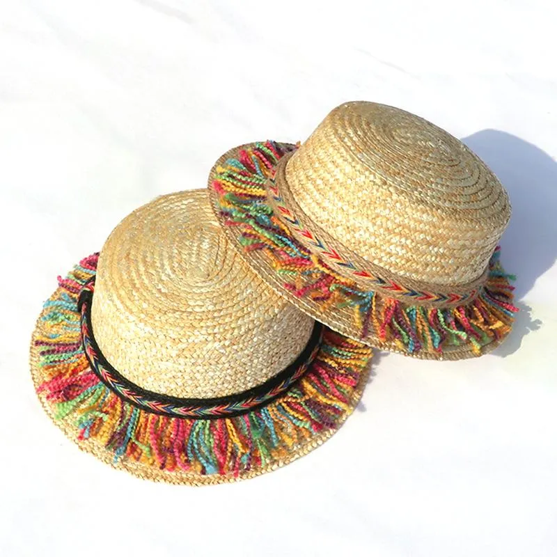 Wide Brim Hats Summer Parent-Child Sun Hat Able Women Block Girl Bow Straw Vacation Seaside Beach Simple Casual CapWide
