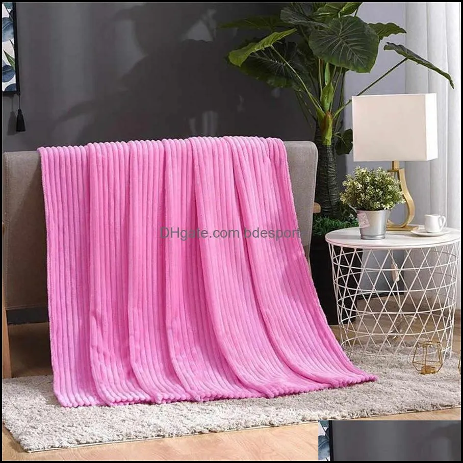 Soft Adult Bed Blanket Cover Winter Warm Stitch Fluffy Bed Solid Striped Throw Blankets Flannel Fleece Linen Bedspread for Sofa