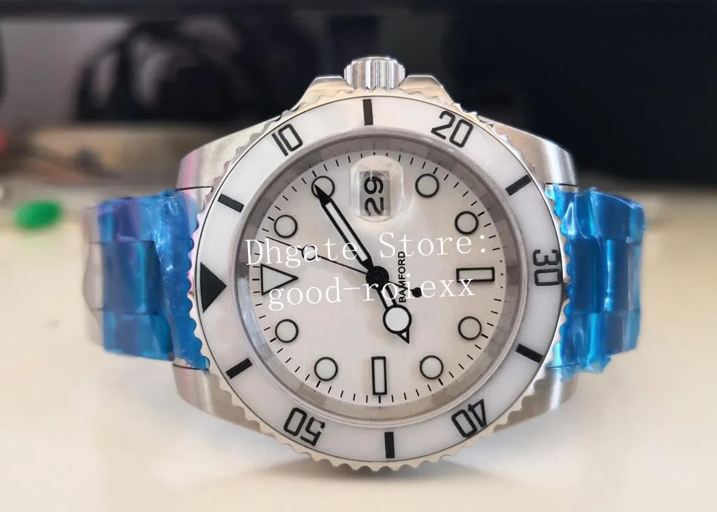 남성 시계 시계 Mens Automatic Sapphire Crystal Bamford White Bezel Dive Sport Date 114060 Crown Wristwatches