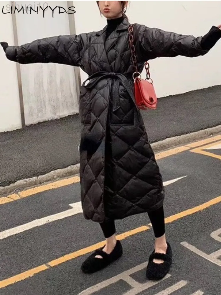 2022 Winter Woment Women Black Long Coat Cotton Jacket Stupd Counped Corean Casure Lose Street Street Stack