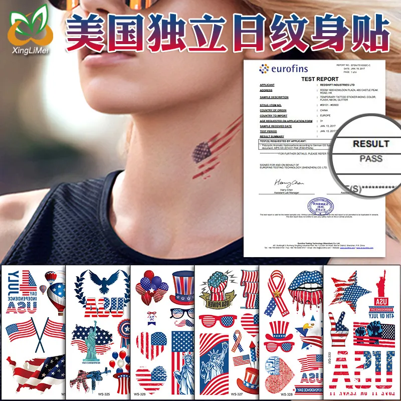 Altri adesivi decorativi per tatuaggi del 4 luglio Decorazioni per il sudore impermeabilizzanti per i tatuaggi monouso per il giorno della bandiera americana