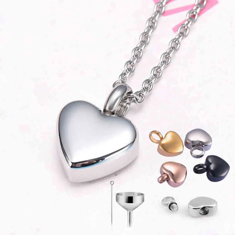 Heart Shaped Memorial Urns Necklace Human/ Pet Ashes Cremation Pendant Stainless Steel Urn Jewelry 4 Colors Y220523