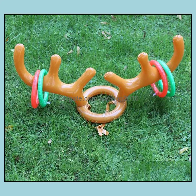 100pcs new inflatable kid children fun christmas toy toss game reindeer antler hat with rings hats party supplies sn1470