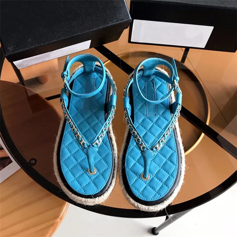 Holiday Flip Flops Fishermans Straw Woven Shoes Sandals Sheepskin Surface With Rubber Flat Bottomed Women Shoes Original high-end packaging