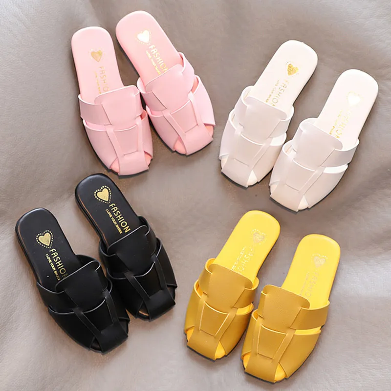 Pantoufles pour enfants tisser des chaussures en cuir filles princesse Sheos Mules couverture orteil diapositives Chidlren ménage pantoufle chaussure d'intérieur blanc noir 220623