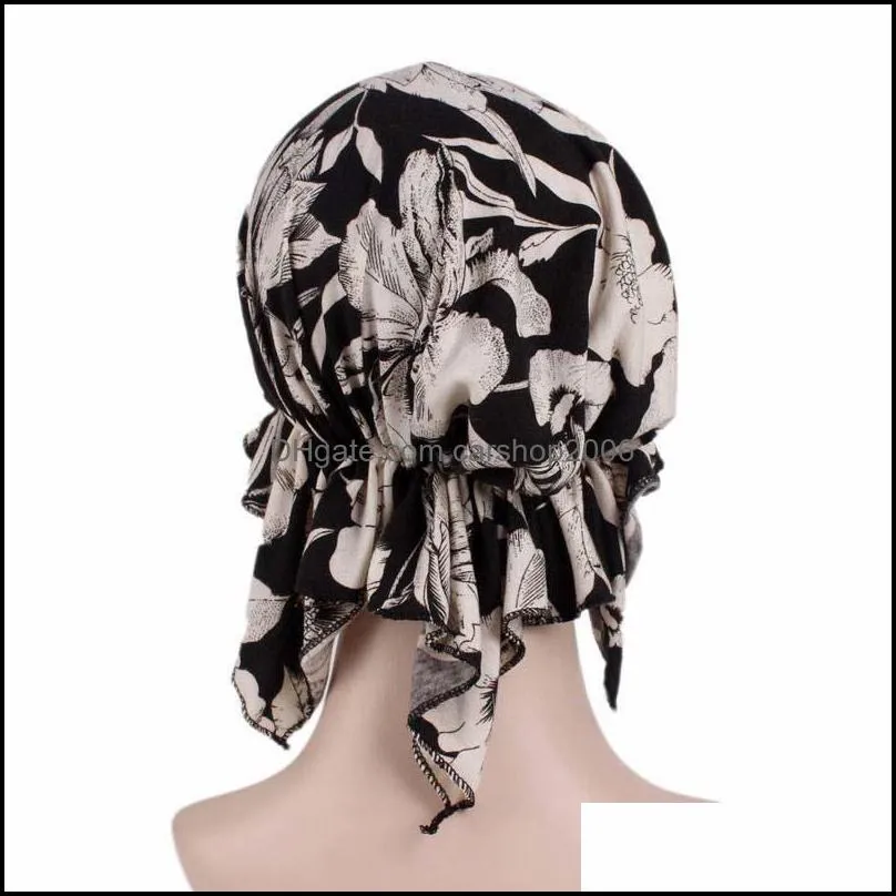 2021 new fashion print woman turban hat soft elastic flowers lady muslim headdress wrap head scarf hijab caps turbante female