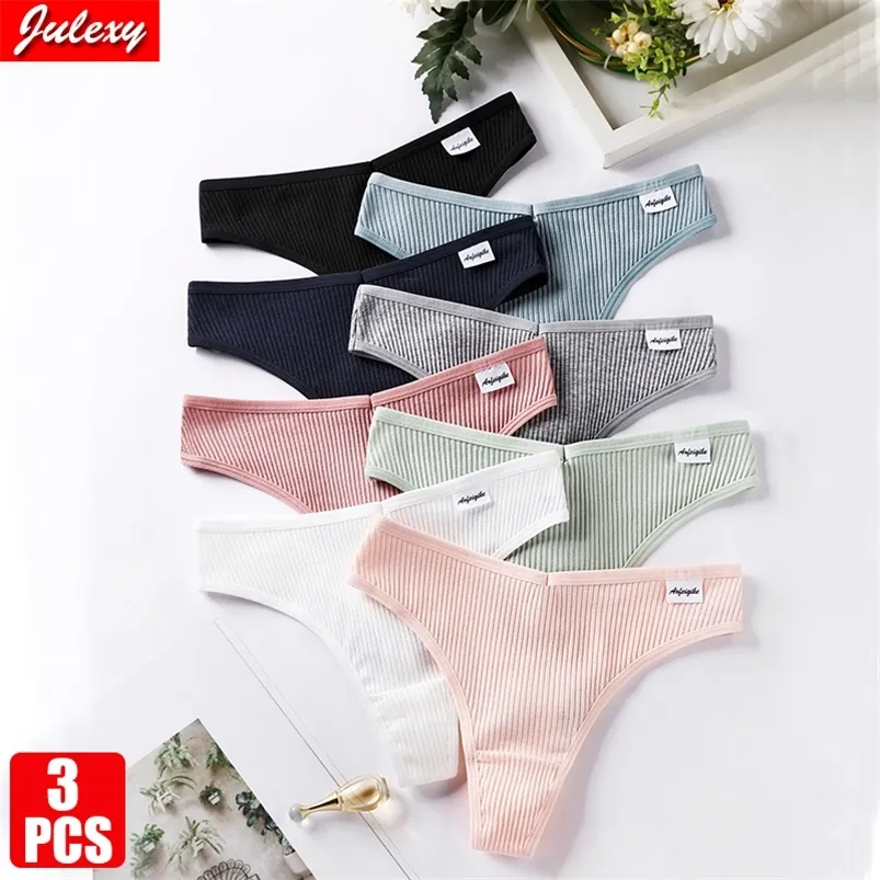 3PCS/Set G-string Panties Cotton Women's Underwear Sexy Panties Female Underpants Thong Solid Color Pantys Lingerie M-XL Design 220512