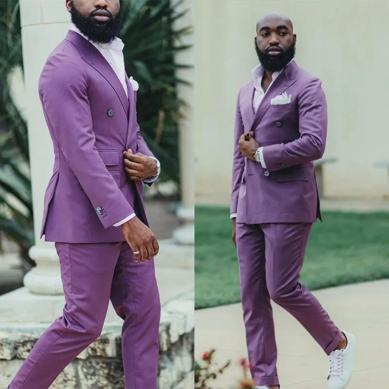 Men's Suits & Blazers Elegant Purple Men Tuxedos Peaked Lapel 2 Pieces Blazer Double Breasted Custom Made Smart Casual Wedding Prom Set Dres