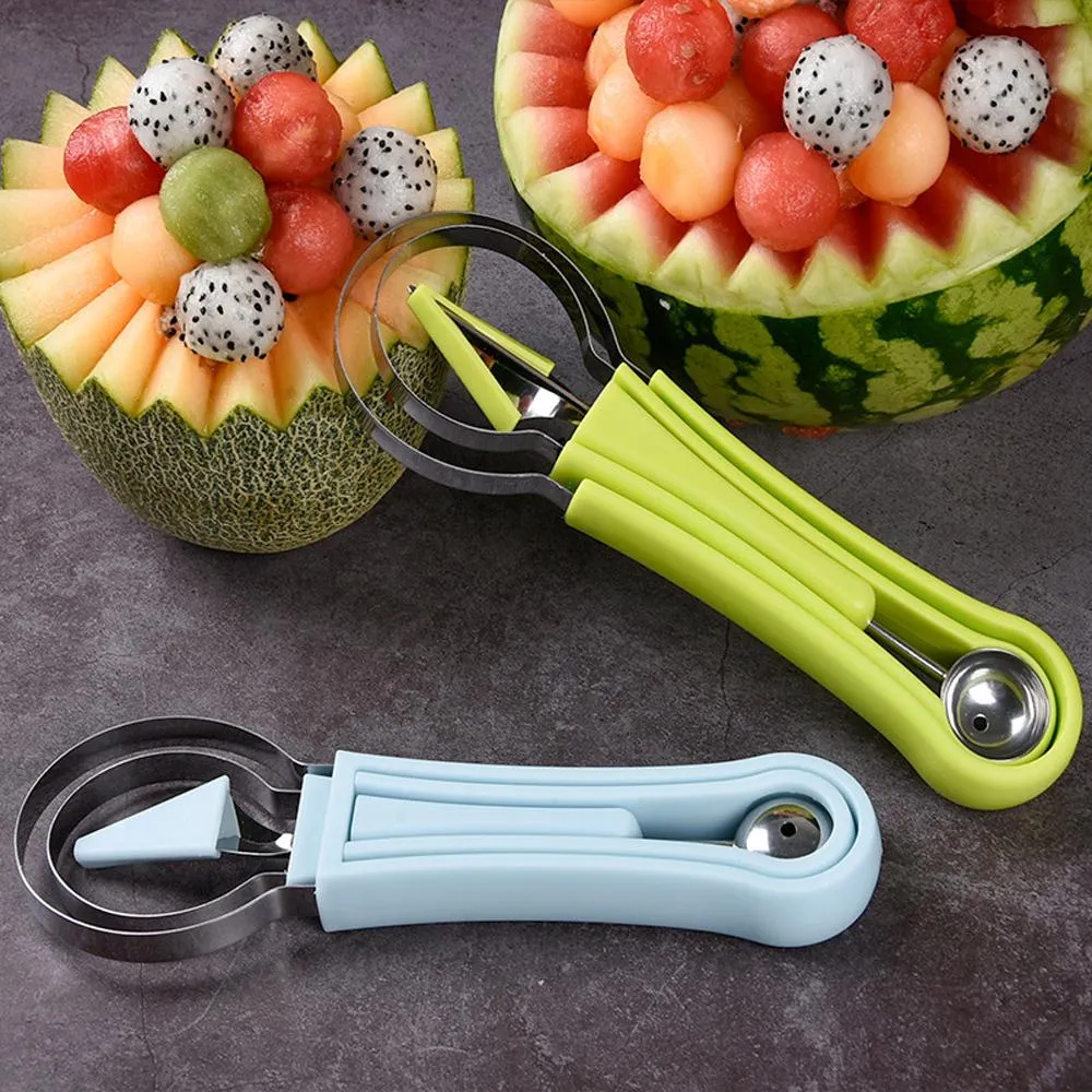 4 In 1 Watermelon Slicer Cutter Scoop Fruit Carving Knife Tools Cutter Fruits Platter Dig Pulp Separator Kitchen Gadgets Acces