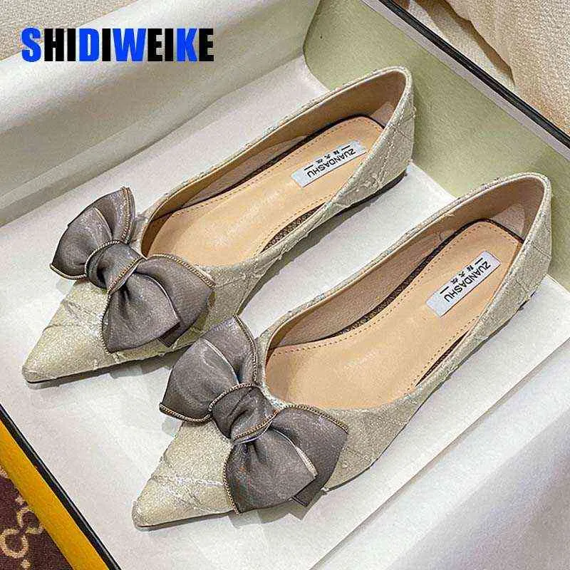 Grande Taille Bow Femmes Appartements Contracté Bouche Peu Profonde Pointu Chaussures Plates pour Femmes Printemps Été Automne Style Coréen Femme Chaussures 220519