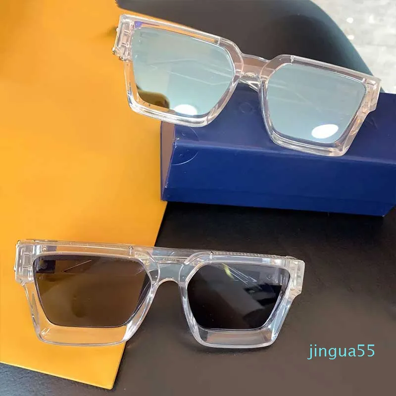 Sonnenbrille mit quadratischem Rahmen, transparente Farbe, für Herren, Goldbesatz