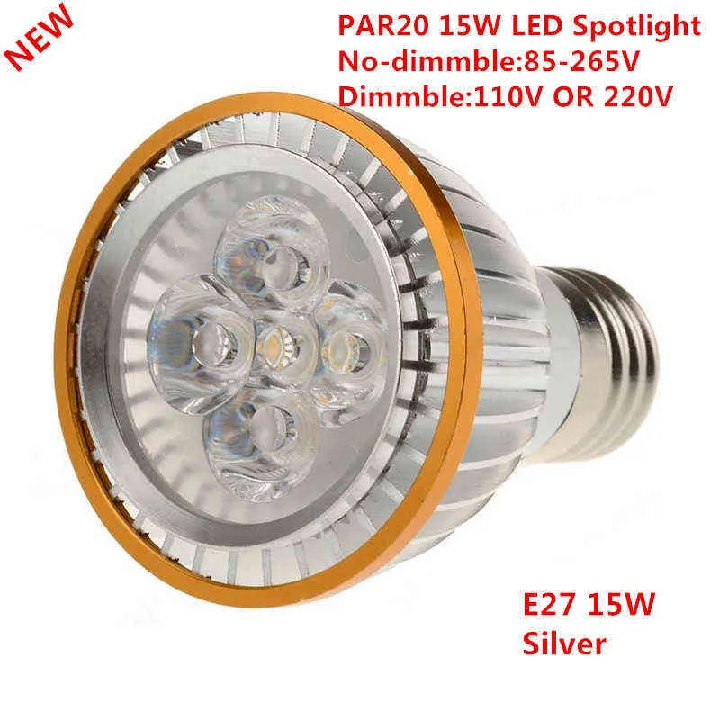 Ampoules LED PAR20 E27 15W 5x3W, blanc chaud/blanc froid/blanc pur, 110V 220V, variable, projecteurs P20, lampes H220428, 1 pièce, vente d'usine