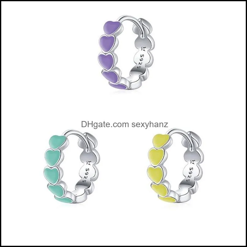 bamoer Genuine 925 Sterling Silver Rainbow Color Enamel Heart Hoop Earrings for Women 2020 New Ear Hoops Female Jewelry SCE909 20 w2