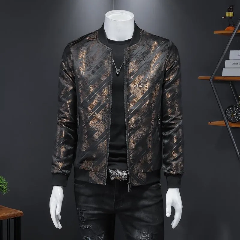 Men's Jackets Men Luxury Vintage Bronze Print Jacket 2022 Autumn Slim Fit Bomber Stand Collar Casual Coat Streetwear Plus Size 5XL-MMen's