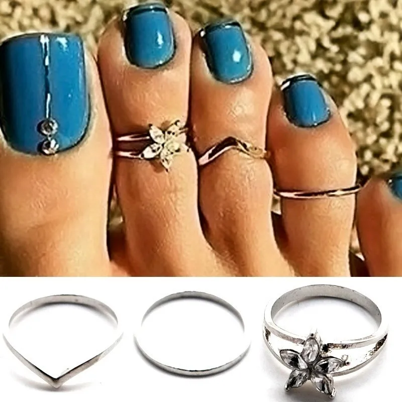 3PCS Silver Toe Rings Set for Beach Sexy Body Jewelry for Women