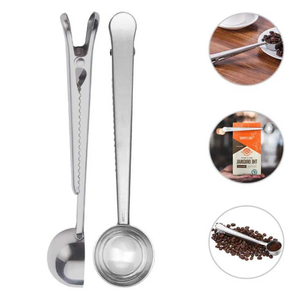 500pcs Coffee Spoon Stainless Steel Kitchen Supplies Scoop With Bag Seal Clip Coffee Measuring Spoon