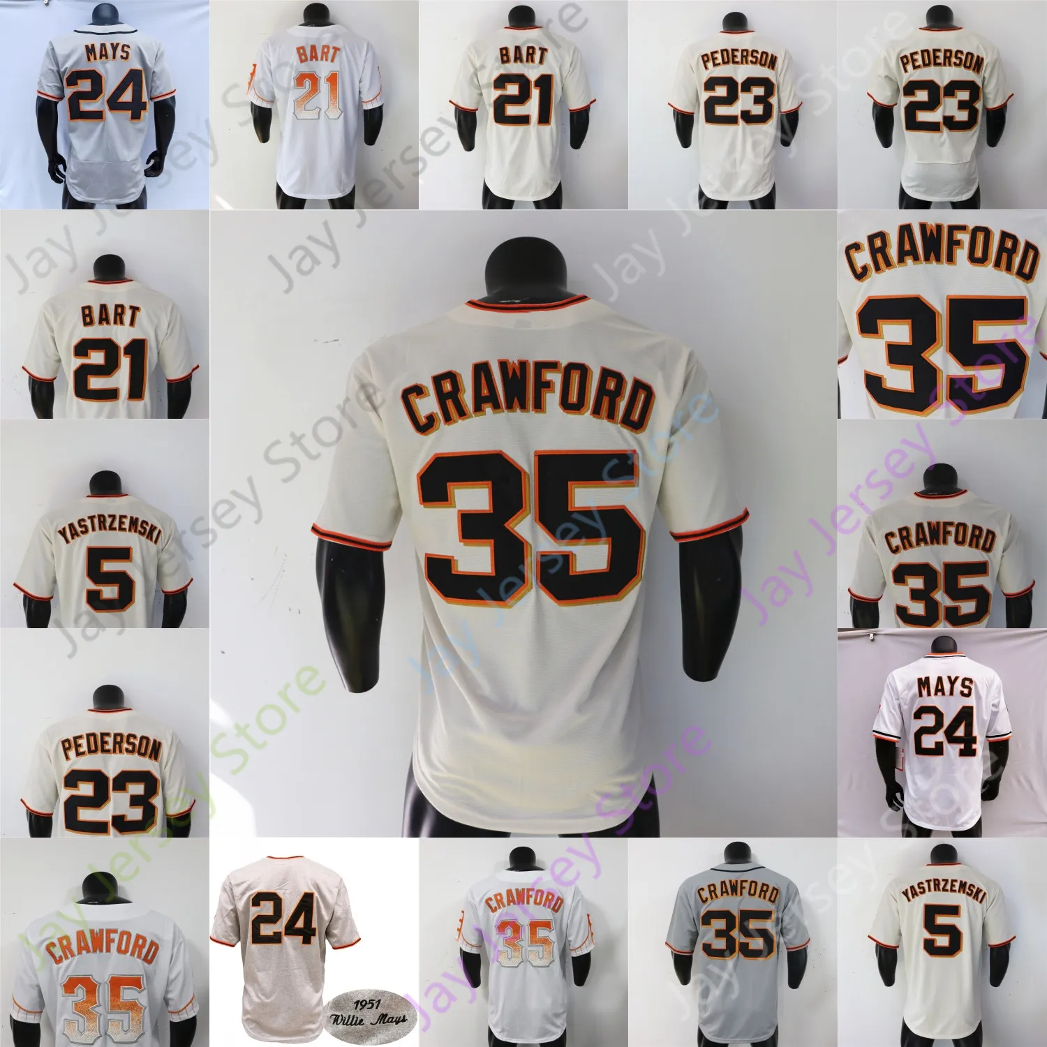 Mike Yastrzemski Jersey Joey Bart Joc Pederson Willie Mays Brandon Crawford City Fãs 1951 Creme branco cinza