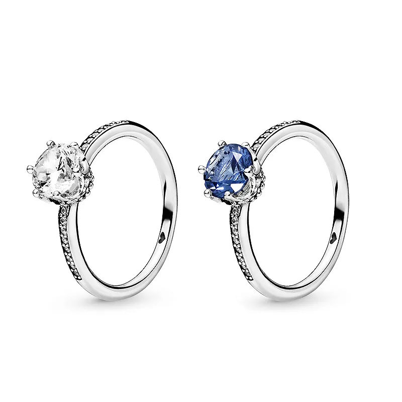 Nieuwe blauwe sprankelende kroonring 925 Sterling zilveren sieraden voor vrouwelijke meisjes designer ringen met originele doos set voor Pandora