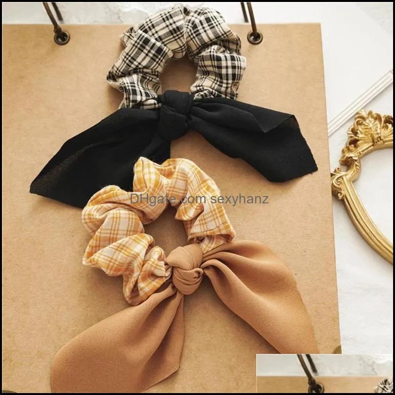 elastic hair bands bowknot rope rings ties scrunchies plaid hairbands hair accessories rabbit ear hair ponytail holder