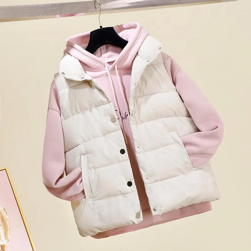 여성용 허리 코트 겨울은 2022 한국어 버전의 느슨하고 다재다능한 패딩 조끼 빵 자켓 짧은 면화 조끼