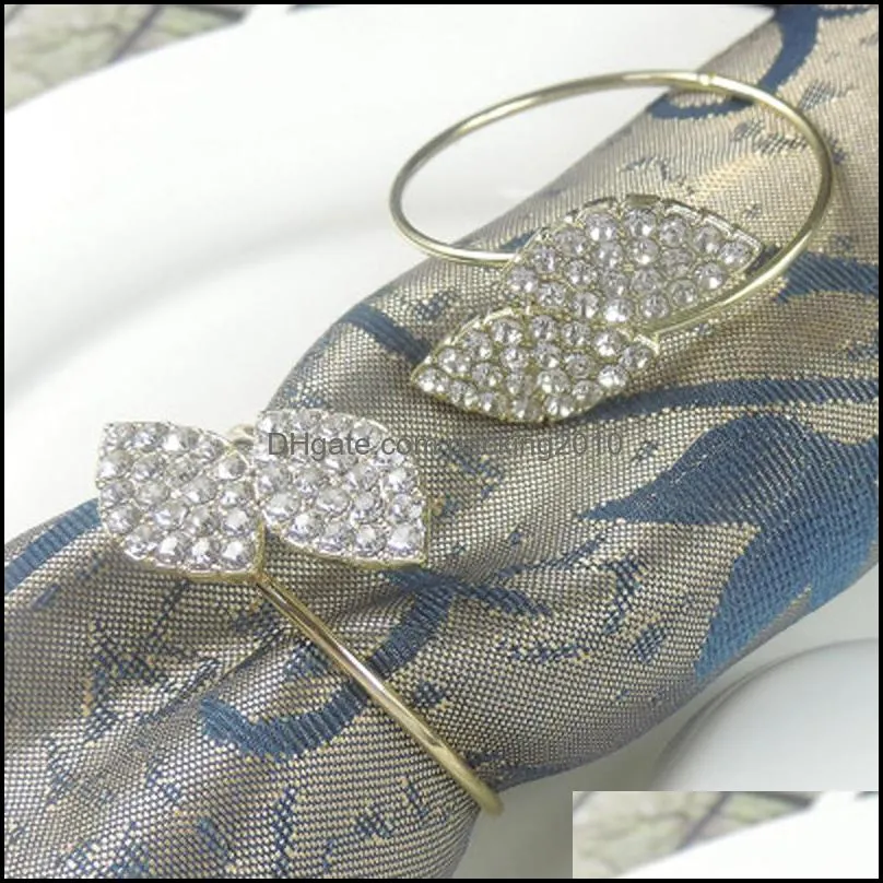 Futaba Grass Rhinestone Napkin Rings Metal Tablecloth Ring For Wedding Banquet Table Decoration Supply Hotel Crystal Napkin Buckle BH3071