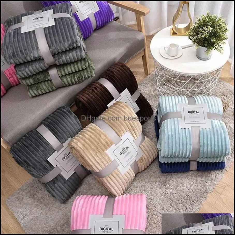 Soft Adult Bed Blanket Cover Winter Warm Stitch Fluffy Bed Solid Striped Throw Blankets Flannel Fleece Linen Bedspread for Sofa