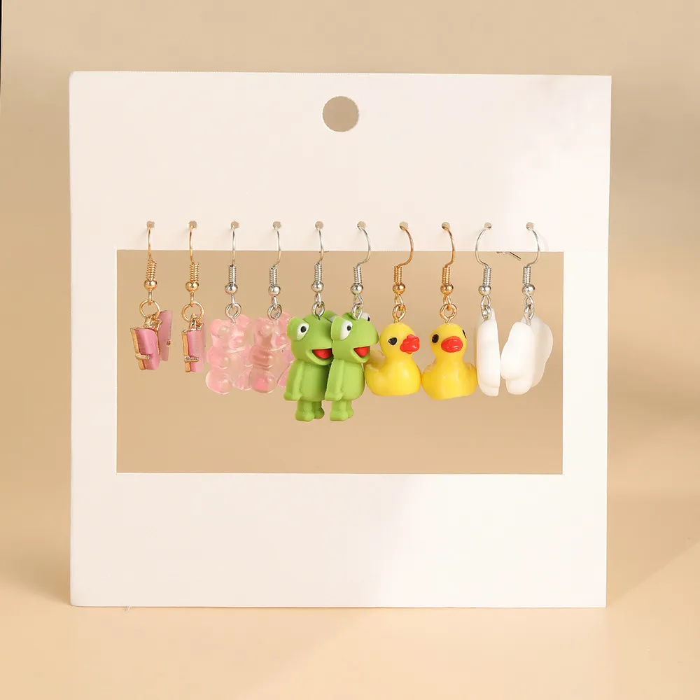 5 Pairs Women Vintage dangle frog duck white cloud Earrings Set Creative Simple Butterfly Bear ear studs Jewelry