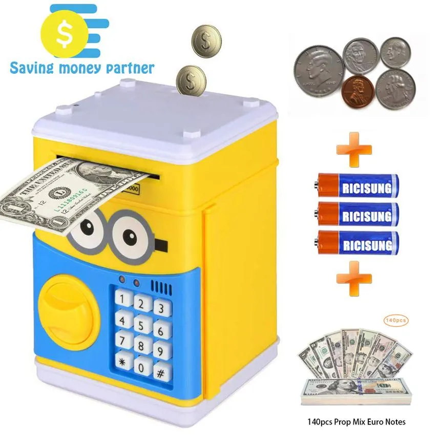 Cartoon Electronic Piggy Bank ATM Password Money Bank Cash Coin Can Auto Scroll Paper Money for Children Christmas gift237T
