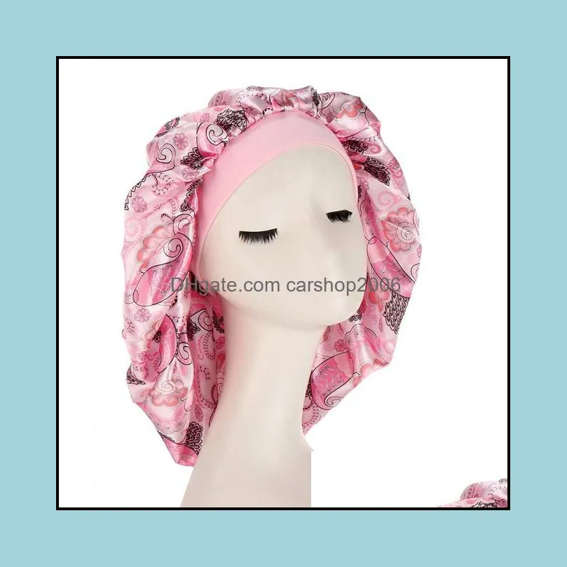 women large satin bonnet silk sleep night cap head cover bonnet headwrap hat hair wrap accessories print satin night hat