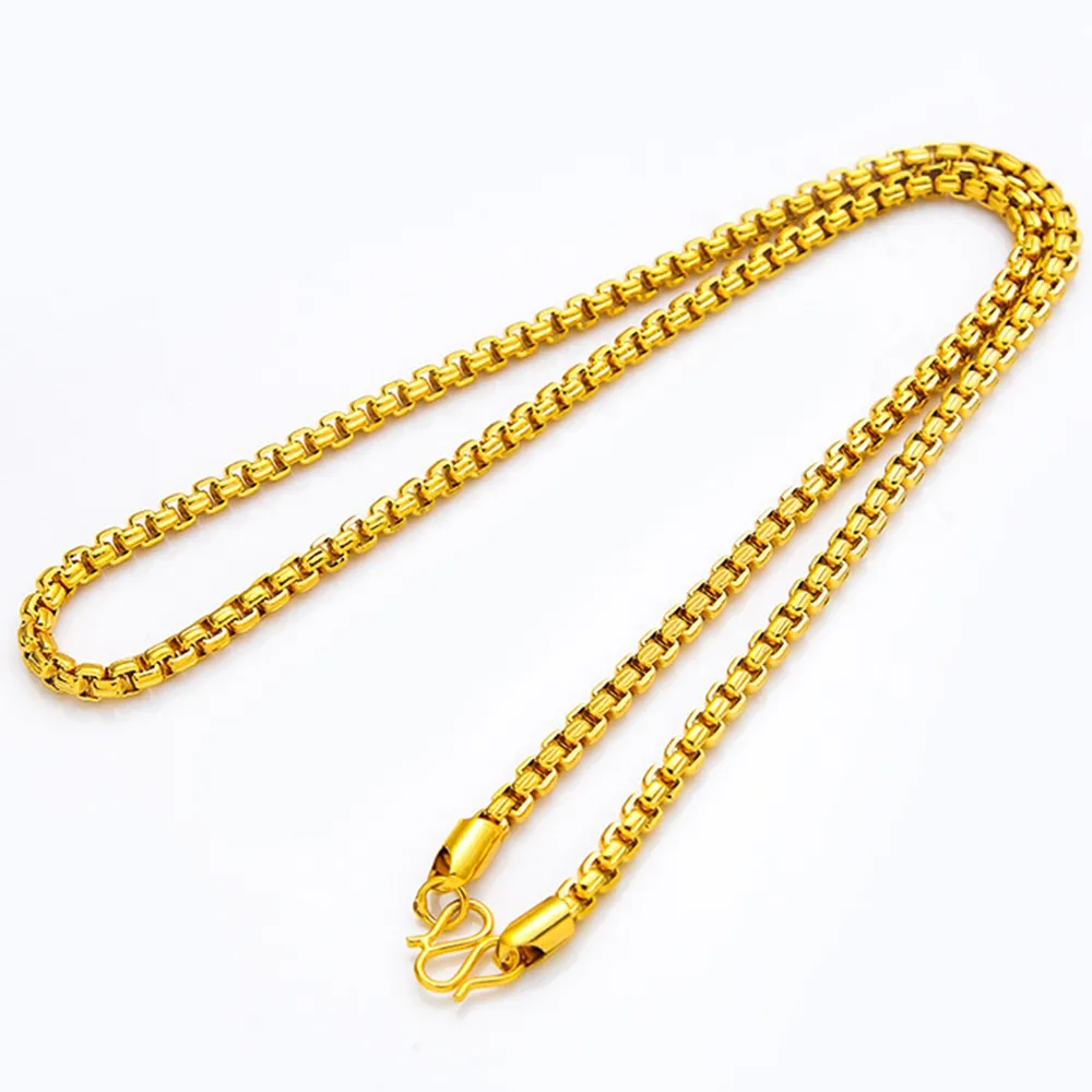 6mm Box Chain Mannen Ketting Massief 18k Geel Goud Gevuld Klassieke Mannen Sleutelbeen Choker Sieraden 57cm Lang